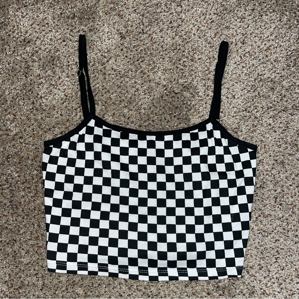 Black and white checkered H&M cropped tank top size M